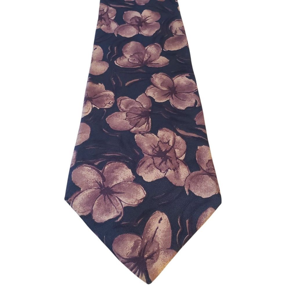 Geoffrey Beene Neck Tie Men Luxury Navy Purple Floral Italian Silk Business Suit